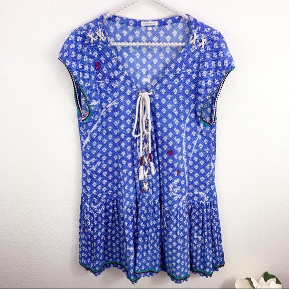 Poupette St Barth Lucy Blue Mini Dress Lace Up - Picture 2 of 8